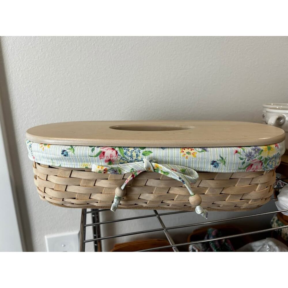 Longaberger Boutique tissue basket soft white mixed bouquet floral liner & lid